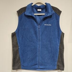 Columbia Men's Blue and Grey Full Fleece Full Zip Outdoor Vest Large